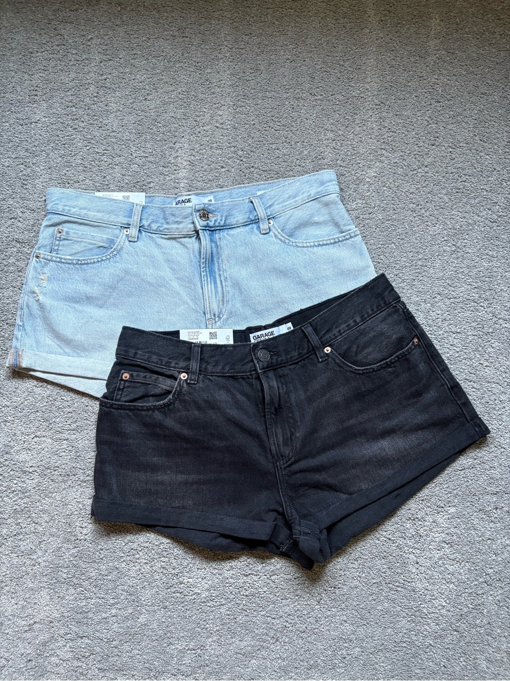 Garage Two-Pack Denim Shorts in Black and Light Blue